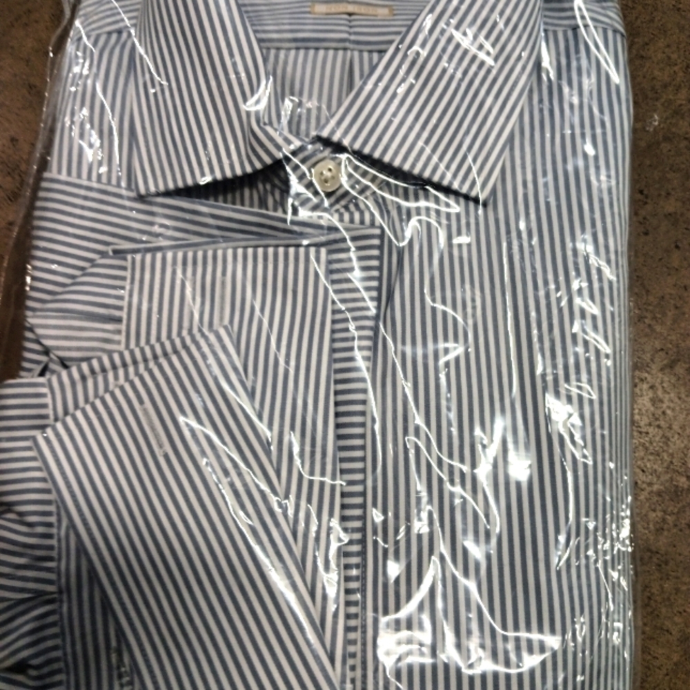 Men's Michael Kors Blue Striped Cufflink Dress Shirt Size 17.5x34/35